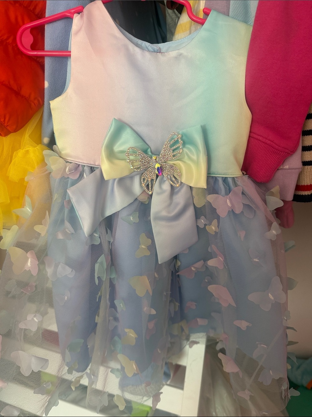 Pastel Blue Butterfly Tulle Dress for Girls - Bow Accent
